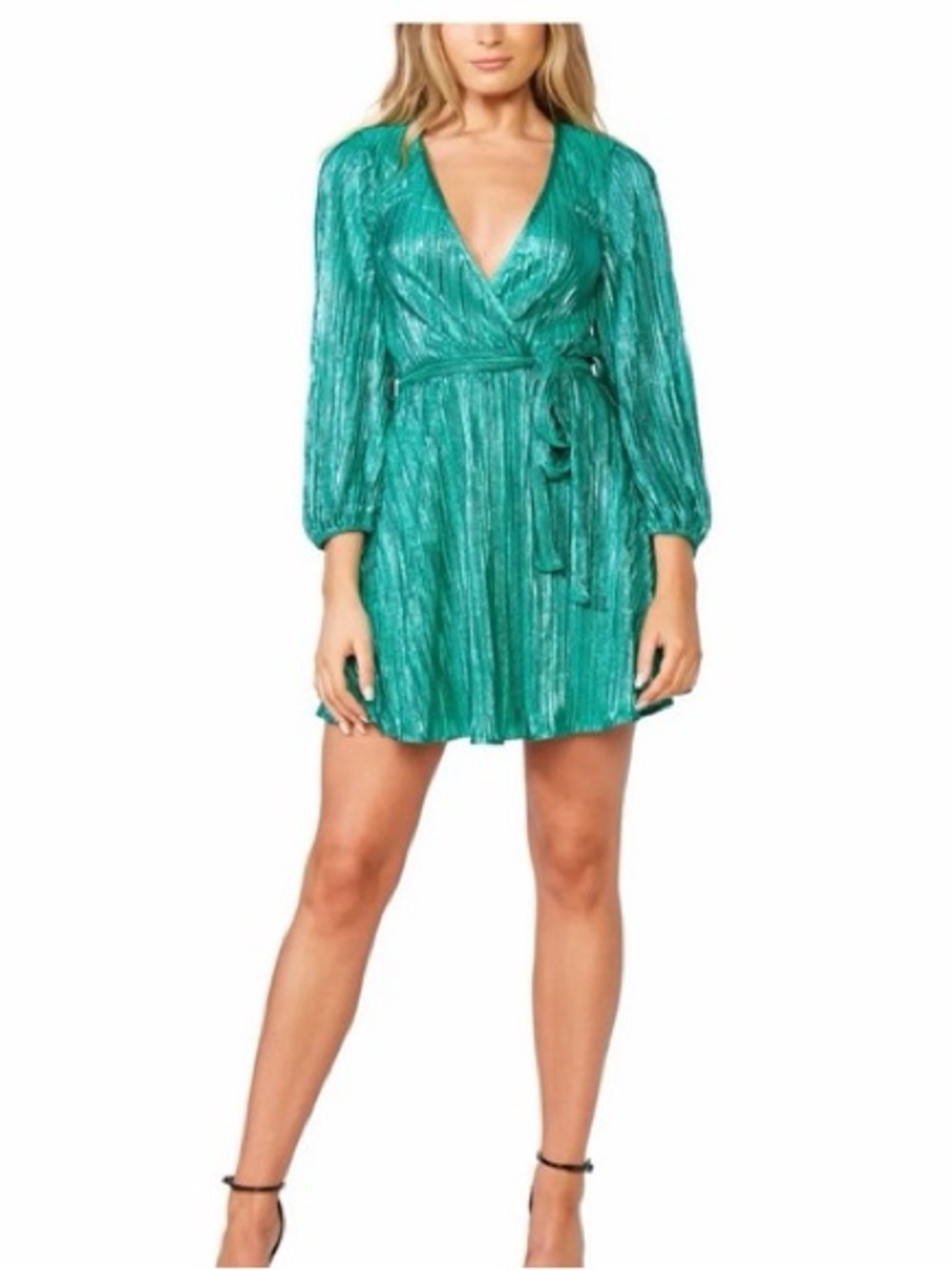 BARDOT Bellissa Pleat Dress In green shimmer size XS